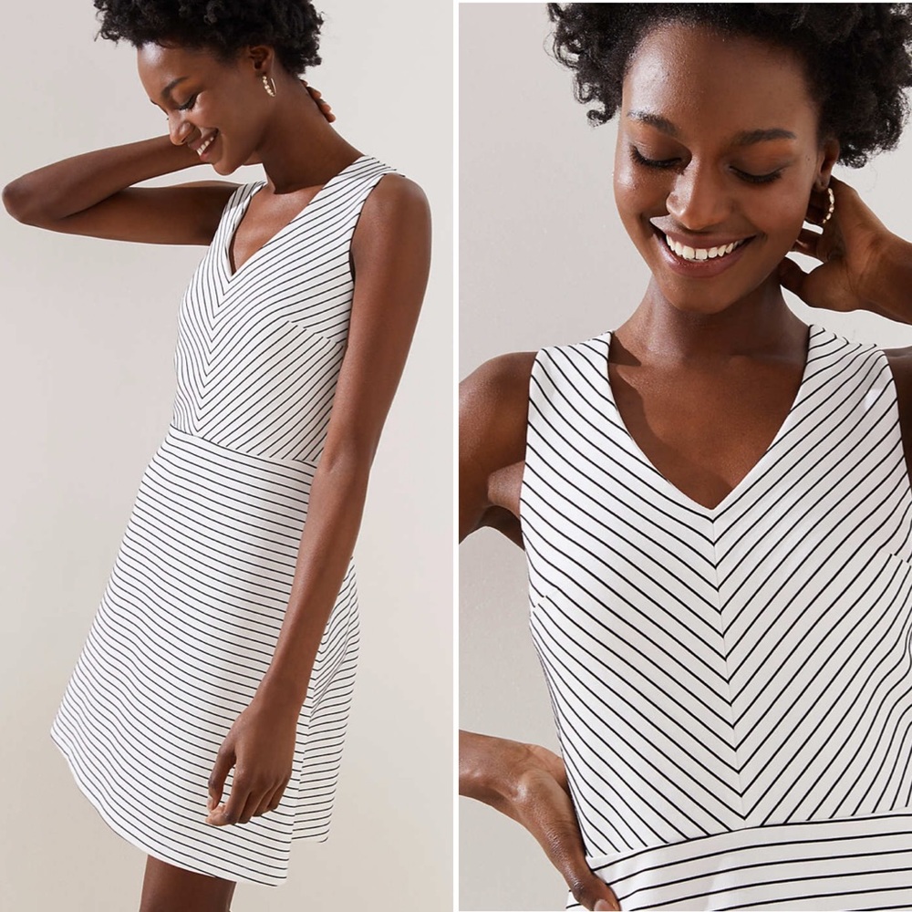 ❌SOLD❌LOFT Petite Chevron Stripe Flare Dress NWT